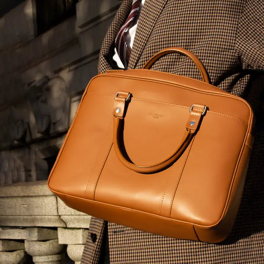 Vulcano, black and camel, Italian laptop bag