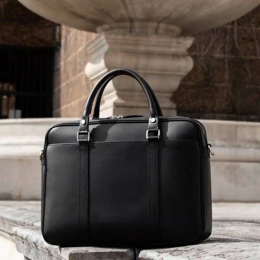 Vulcano, black and camel, Italian laptop bag